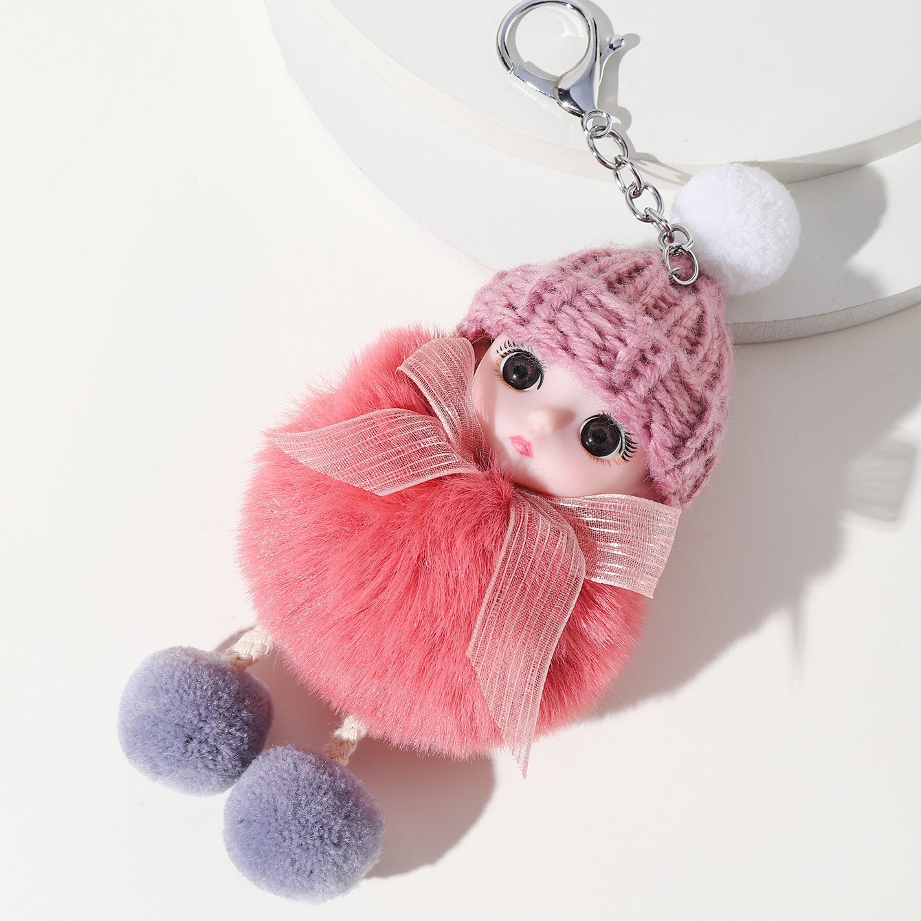 Cute Small Bear Real Fox Fur Ball Keychain Kids Toys Bag Ornaments Pendant  Women Car Key Rings Plush Trinkets Mobile Phone Chain