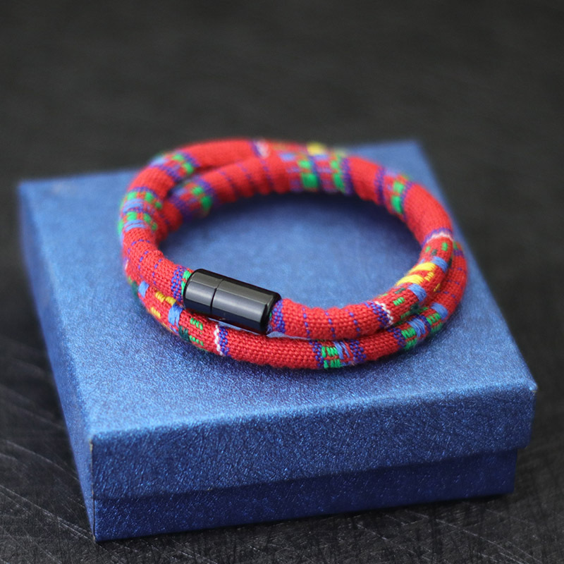 Men's Colored Fabric Braided Wristband Bracelet