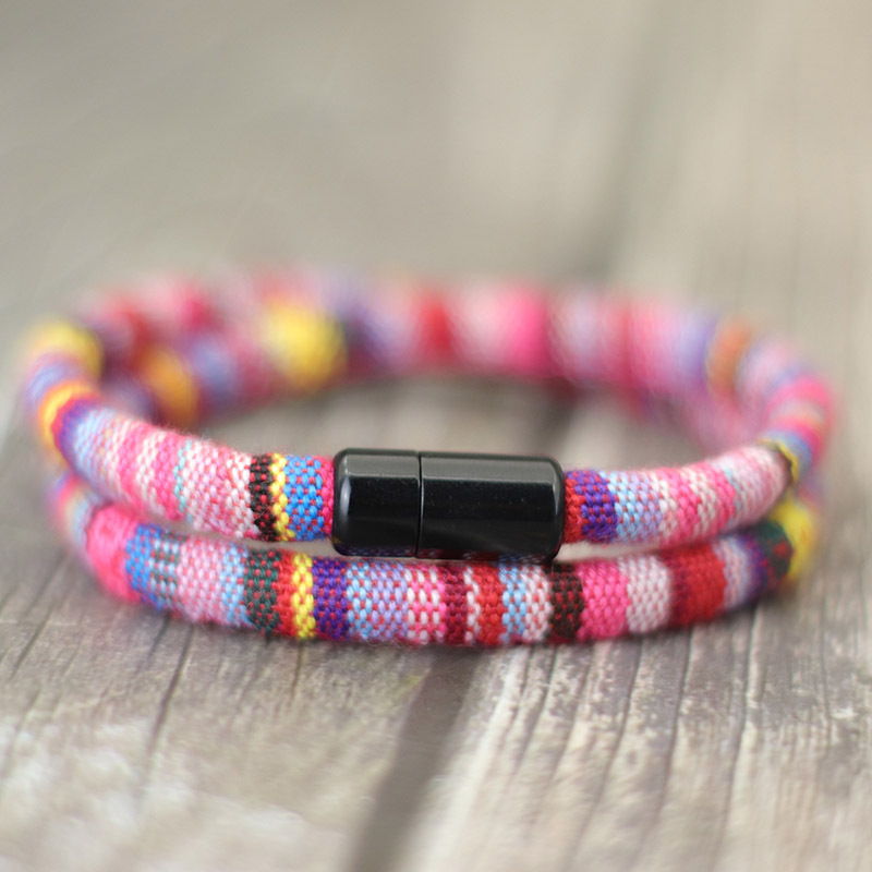 Men's Colored Fabric Braided Wristband Bracelet