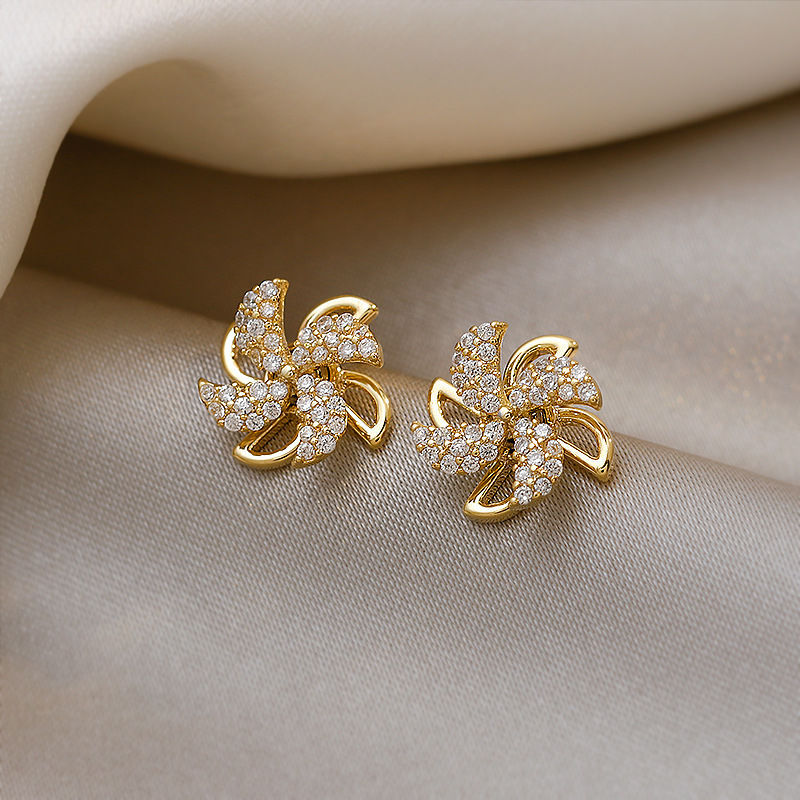 Rotatable Windmill 18K Plated Stud Earrings, Gift for Women