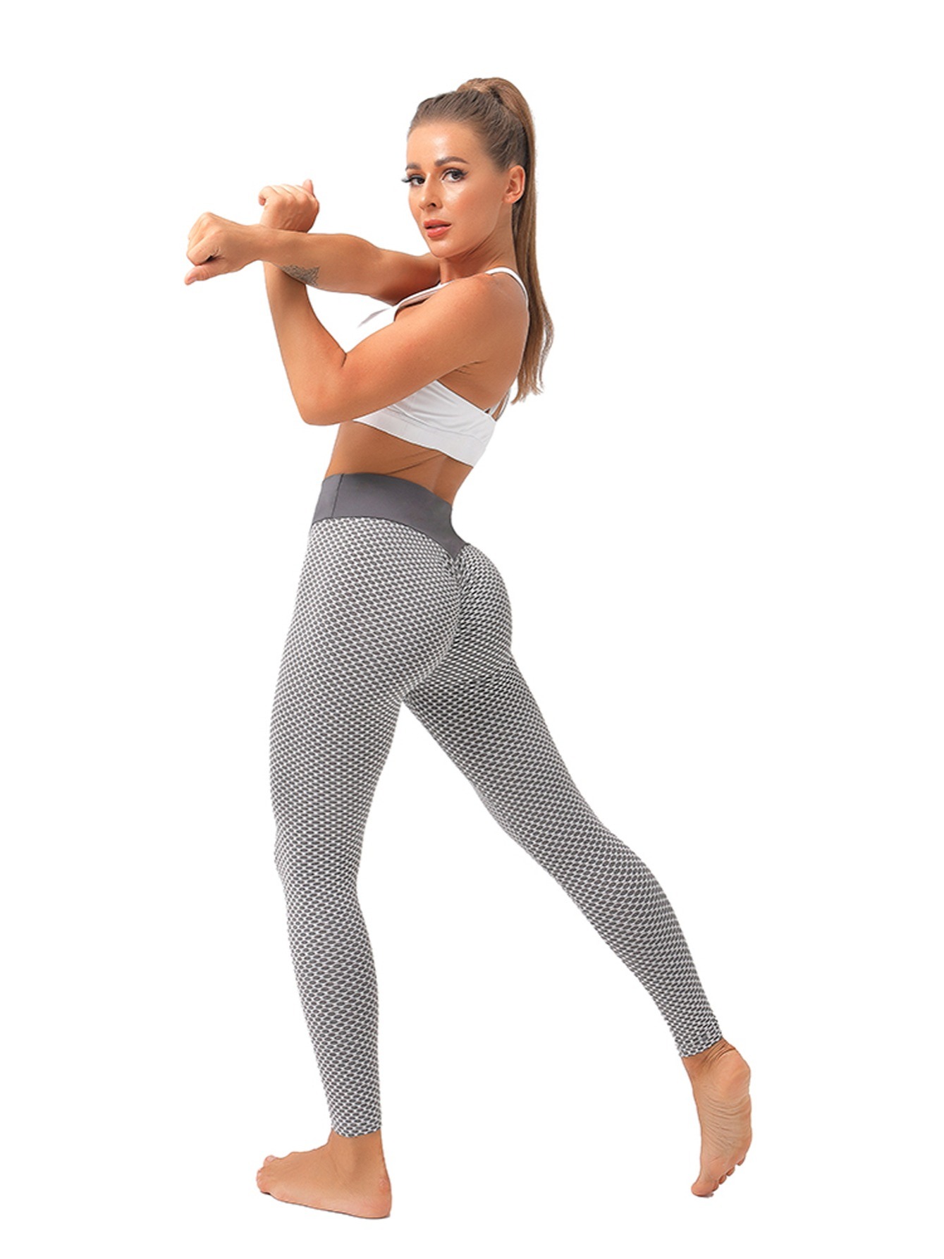 Women's Seersucker High Waisted Yoga Leggings