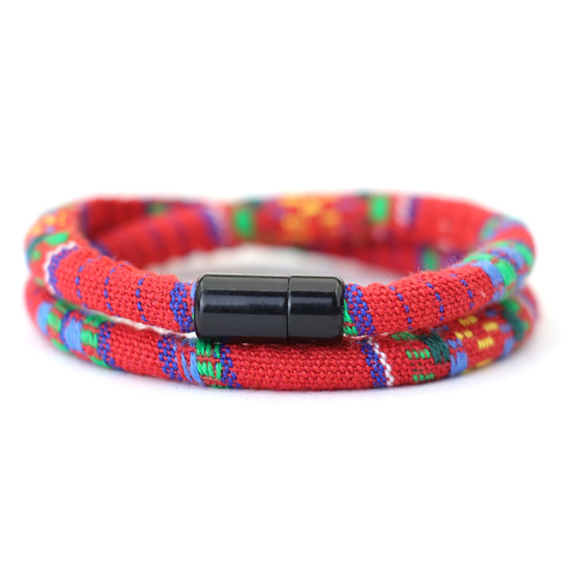 Men's Colored Fabric Braided Wristband Bracelet