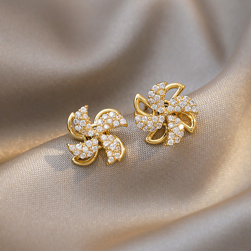 Rotatable Windmill 18K Plated Stud Earrings, Gift for Women