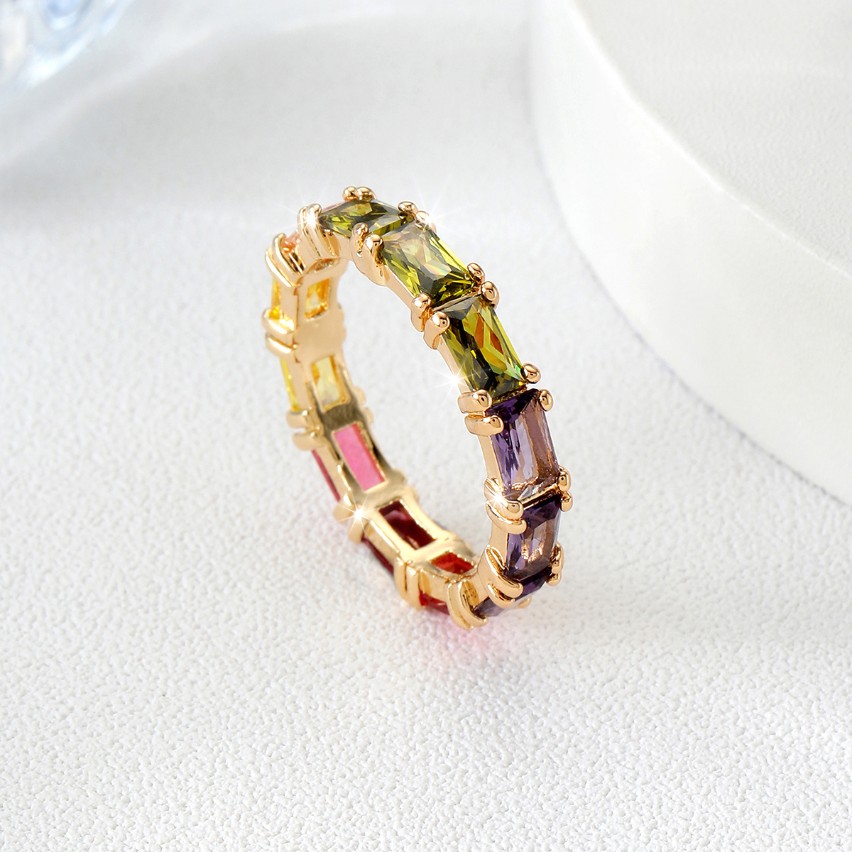Multicolor Cubic Zirconia Circle Golden Plated Ring