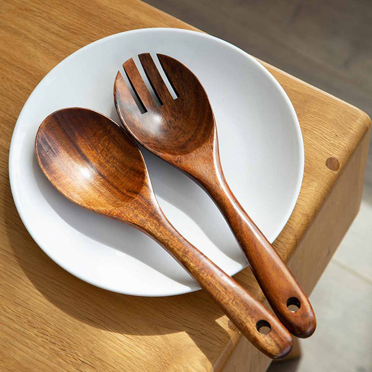Wooden Salad Bowl- 9.4 Inch Wood Salad Wooden Bowl With Spoon, Can Be Used  For Fruit, Salad