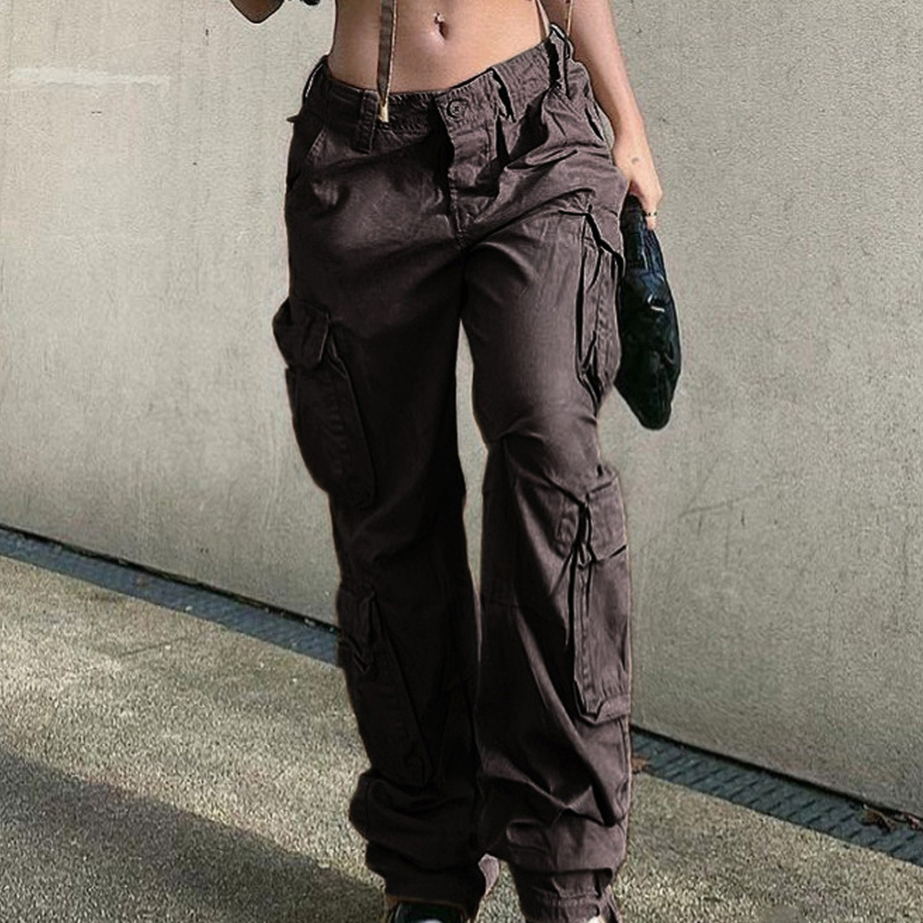 Multi-pocket Baggy Cargo Pants, Loose Fit Non-stretch With Belt ...