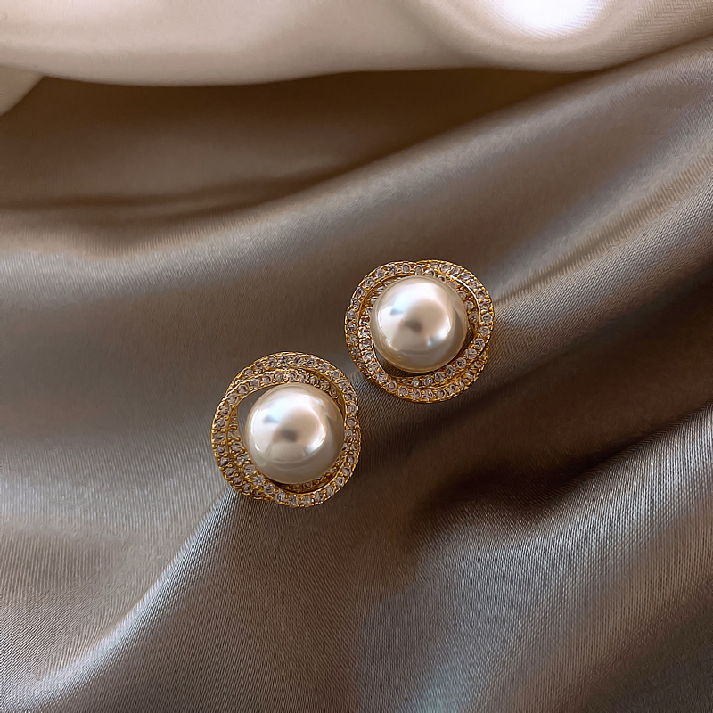Image of Golden Plated Spiral Artifical Stud Earrings Vintage Cubic Rhinestones Earrings For Women Jewelry - Perfect For Parties & Casual Attire