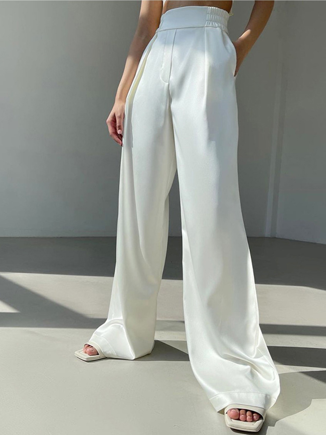 Fashion (champagne)7 Colors Korean Silk Satin Wide Leg Pants Women Spring  Summer Casual High Waist Straight Long Pants Vintage Loose Basic Trousers  DOU @ Best Price Online