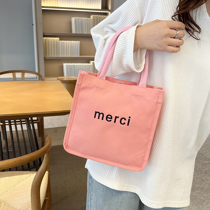 Merci Letter Print Women's Shopping Bags Large Capacity Solid