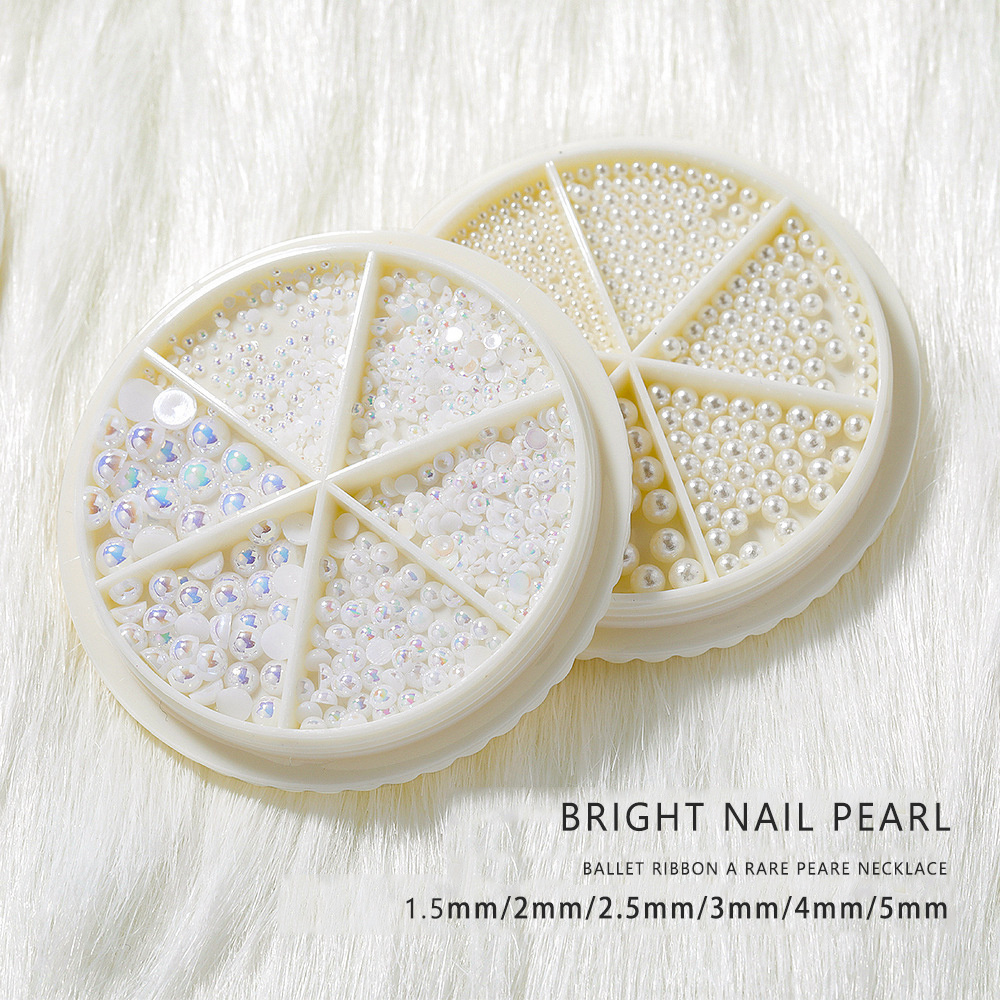 Mioblet Mixed Size 2/3/4/5/6mm 1000pcs Imitation Pearls Bead Half Round Flatback Pearl Rhinestones Beads Nail Art Crafts DIY Gem Decoration (02 Cream AB)