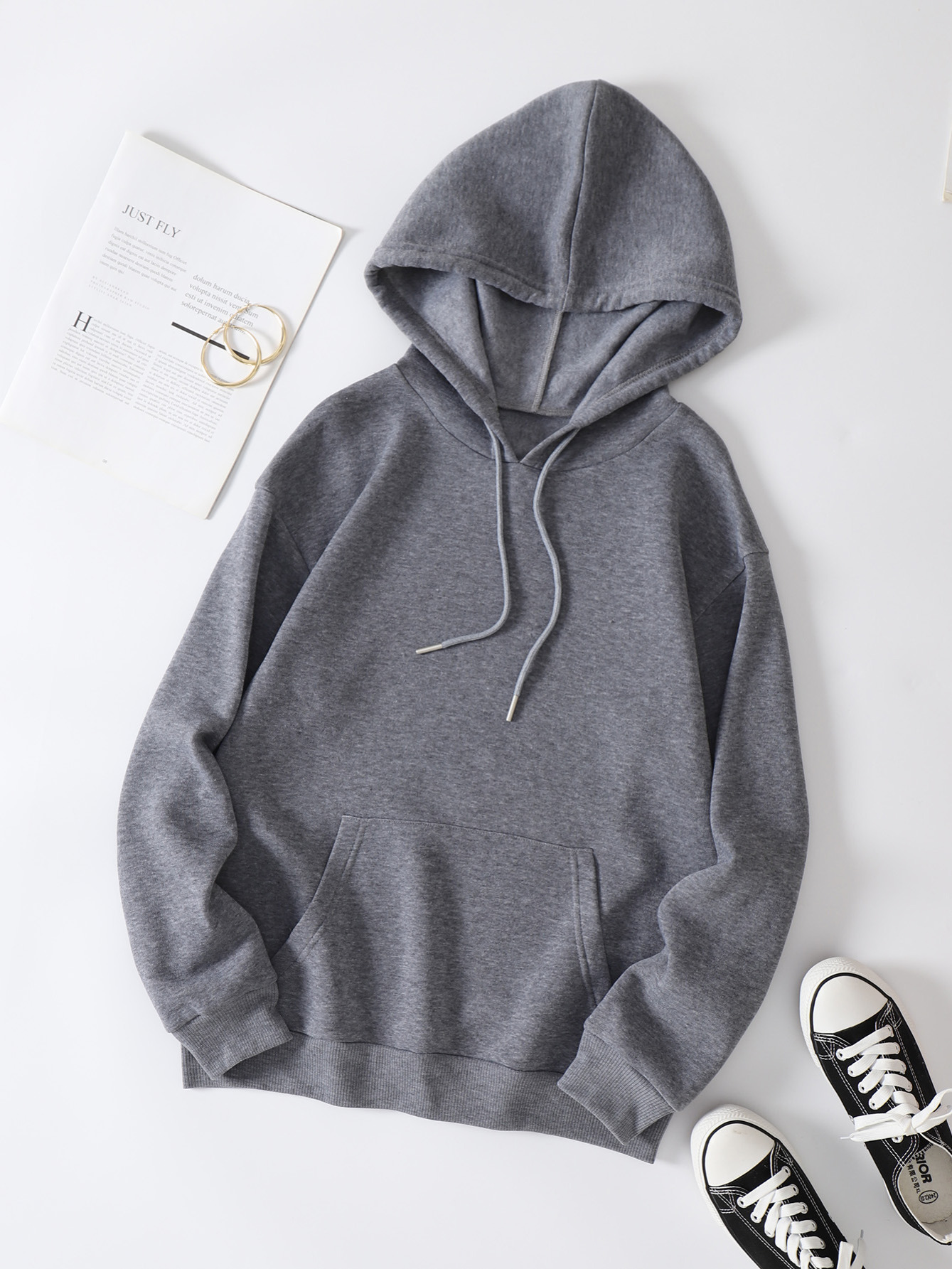 Solid Hooded Pocket Hollow Out Sweatshirts, Women's Oversized Loose Trendy Hoodies,Temu