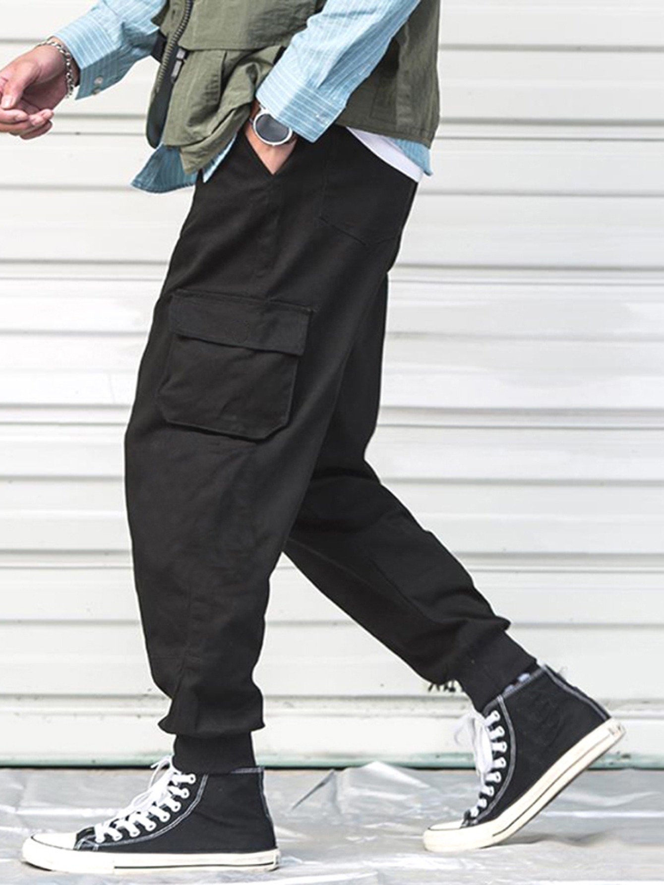 Men's Drawstring Trendy Flap Pockets Cargo Pants