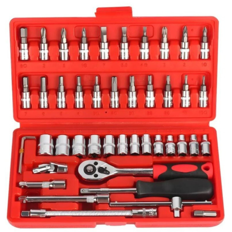 46pcs Mechanics Tool Set Drive Socket Wrench Ratchet Tools & Home
