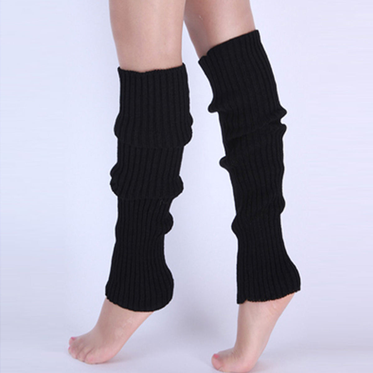 rib knit leg warmers - Black