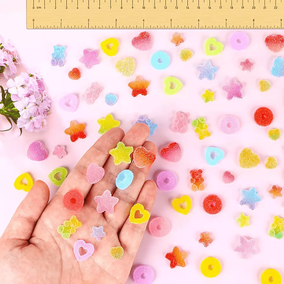 120 Pieces 12 Colors Full Size Gummy Bear Bead Charms with Vertical Hole -  Flatback Resin/Acrylic Candy Bead for DIY Jewelry Keychains Art and