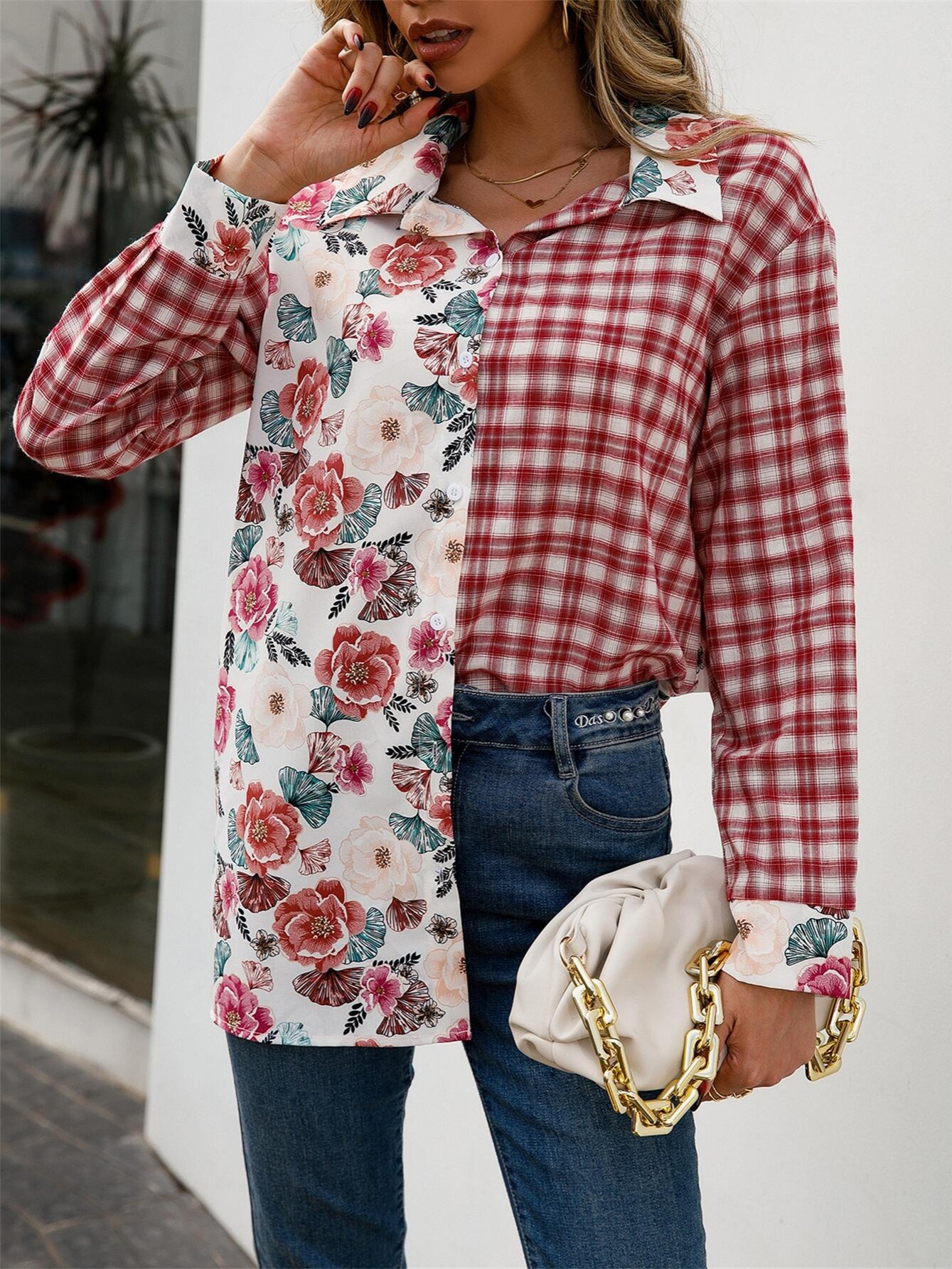 Women's Blouses Ditsy Floral Stand Neck Ruffle Trim Long Temu