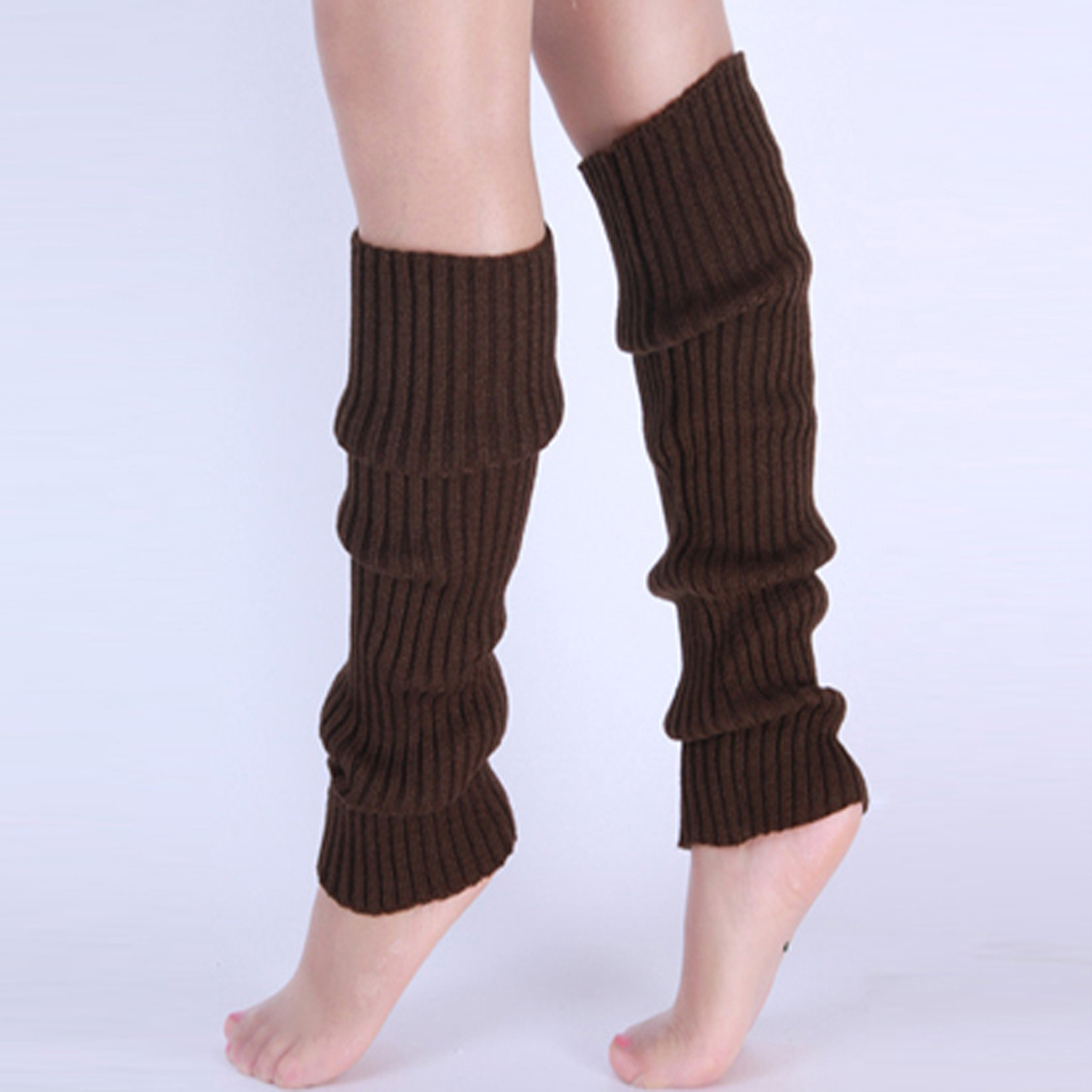 1 Pair Women Vintage Striped Sports Knitted Leg Warmers Knee High Straight  Tube Linen Brown Thick Warm Leg Covers For Autumn And Winter