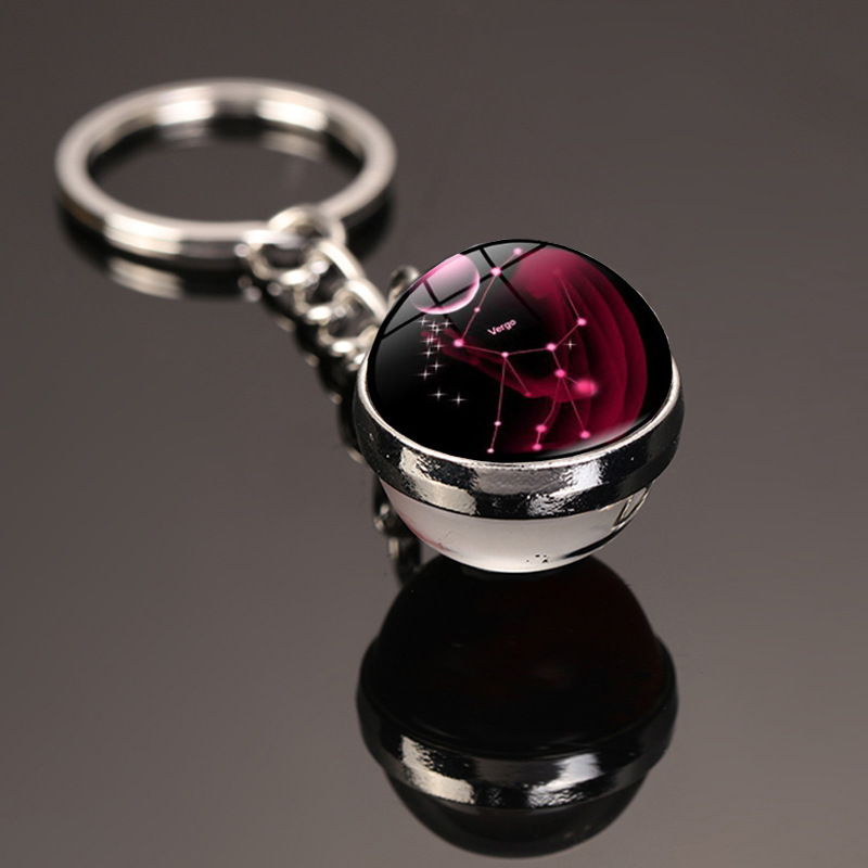 12 constellations car key ring starry sky luminous keychain glass ball key chain pendant gifts car accessories virgo 19