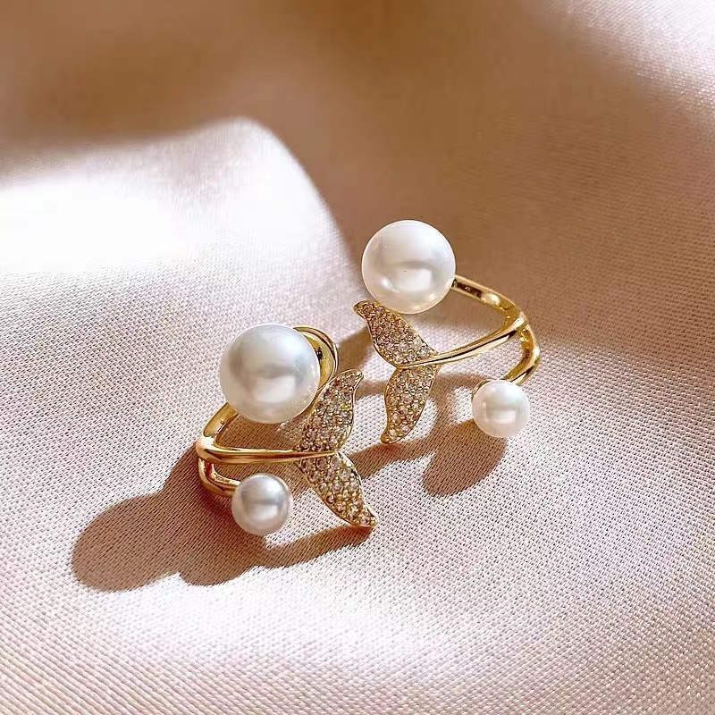 Mermaid Tail Shape Artificial Pearl Earrings for Women