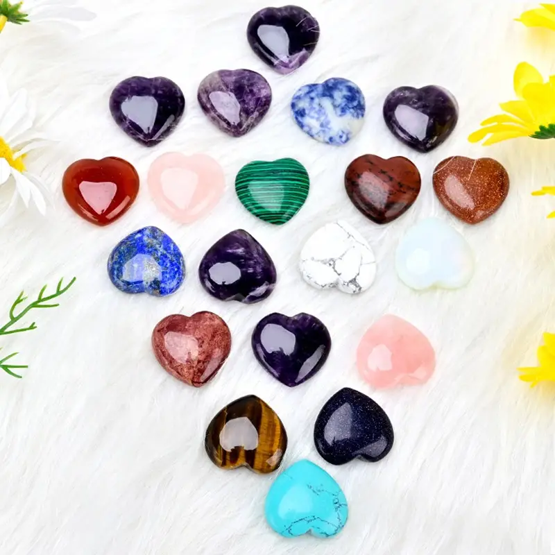 Crystal Heart Shaped Stones Set Assorted Natural Gemstones Natural Crystal  Love Ornaments Non-porous Heart-shaped Gem Crafts,DIY Materials