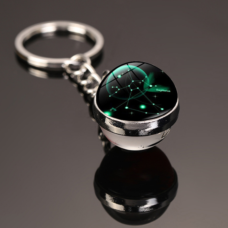 12 Constellations Car Key Ring, Starry Sky Luminous Keychain Glass Ball Key Chain Pendant Gifts Car Accessories