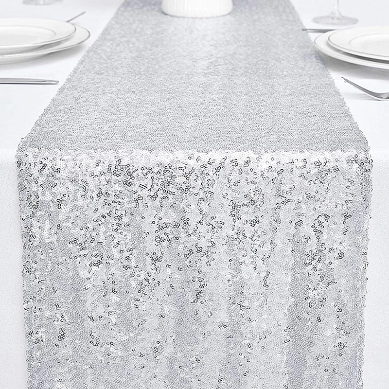 

1pc Sparkling Silver Sequin Table Runner For Elegant Party Decorations