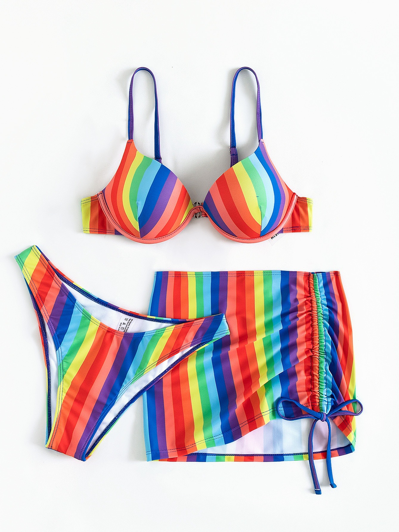 Rainbow Stripe Underwire Bikini Swimsuit