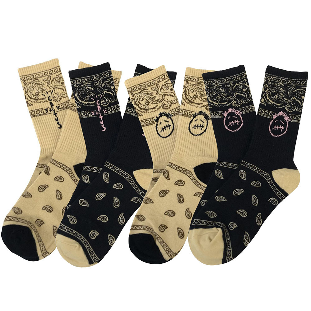 

4pairs Men's Cashew Flower Pattern Cotton Crew Socks For Casual