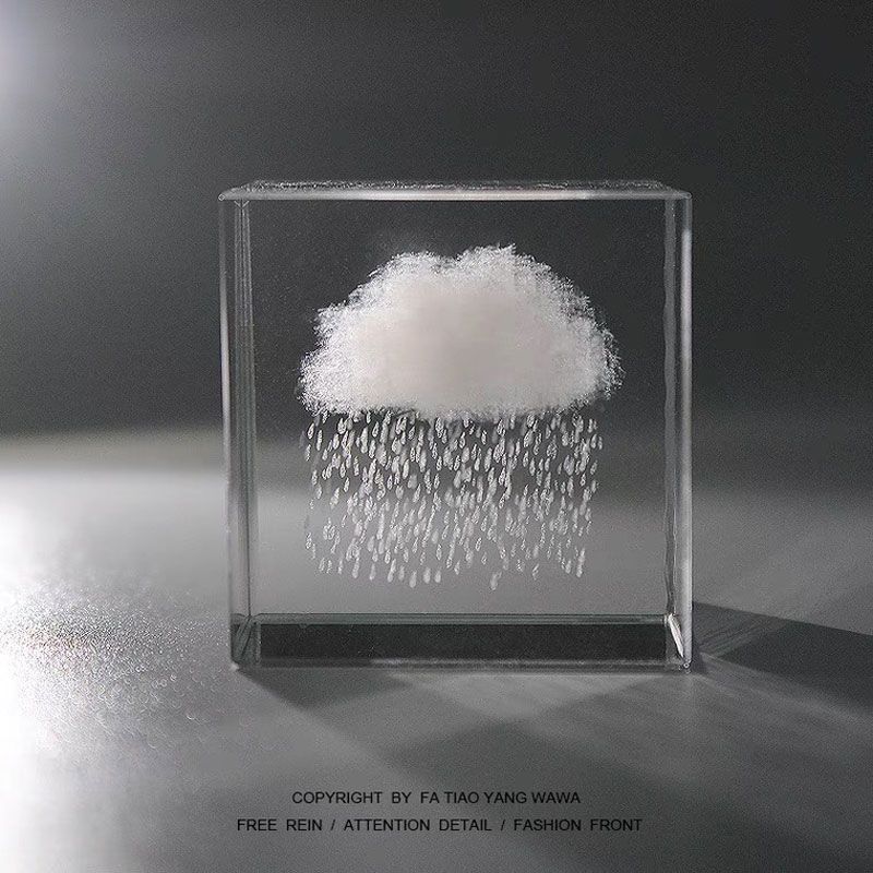 Moon, Cloud, 3D Cube Engraved Crystal Craft Ornaments, Desktop Bedroom Decorations, Creative Birthday Gifts