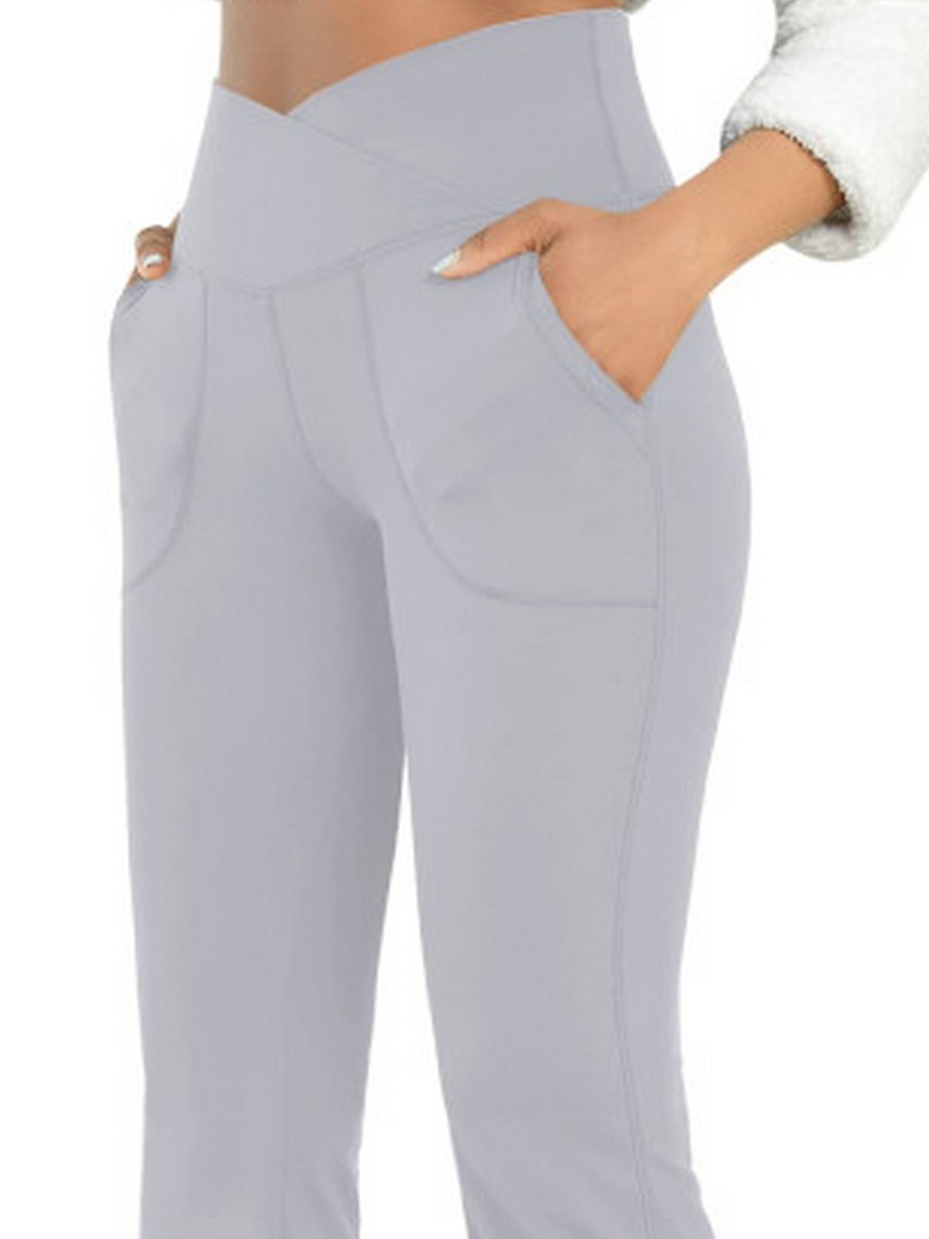 Casual Split Hem Pockets Pants Solid Elastic Fashion Flared - Temu