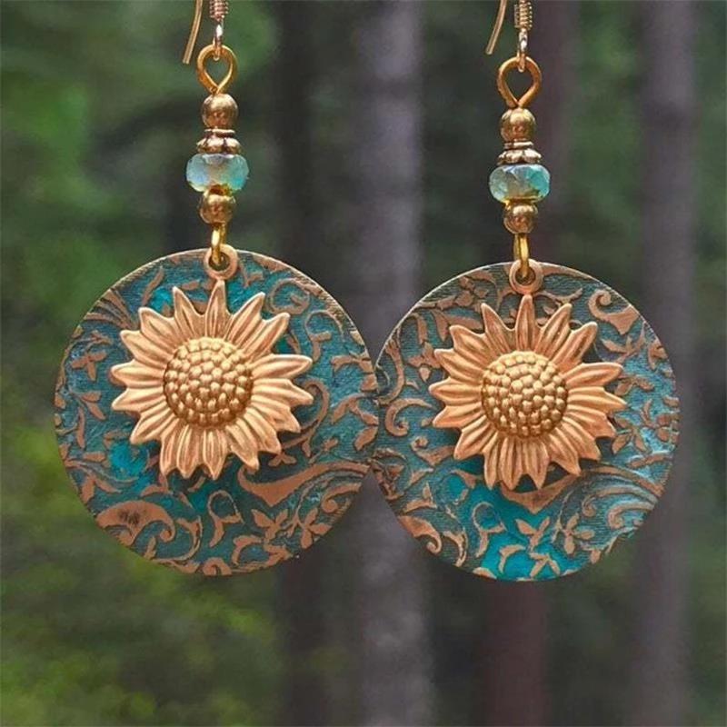 

Boho Sunflower Earrings Creative Fashion Vintage Engagement Wedding Drop Earrings Female Jewelry Gifts