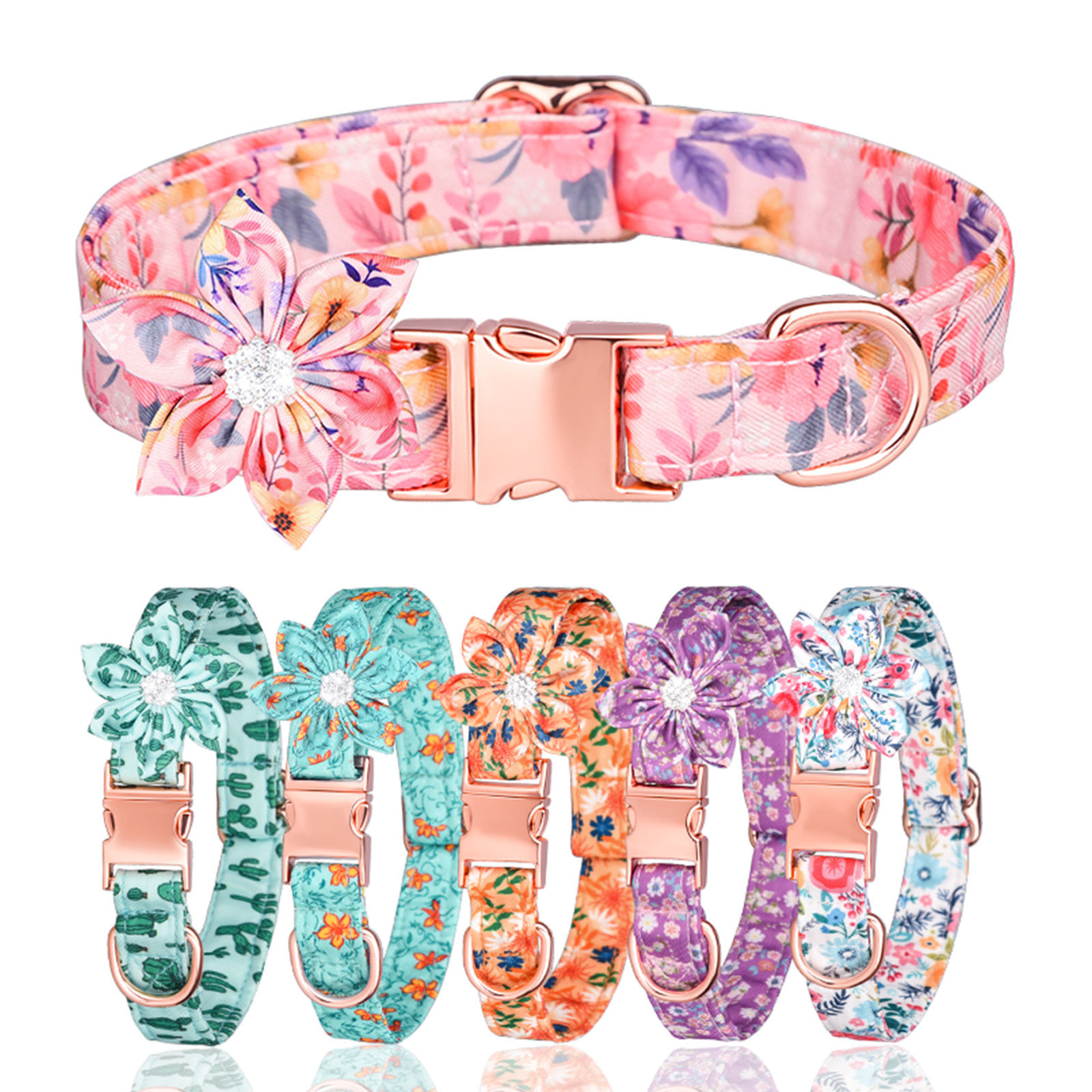 Pet Outdoor Harness With Floral Pattern Adjustable Collar & Leash For Cats & Dogs