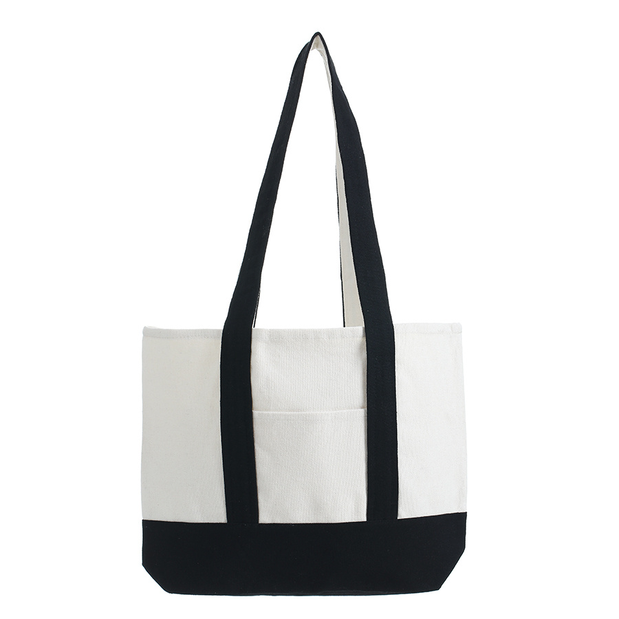 Women's Canvas Tote Bag with Block Pocket Decor