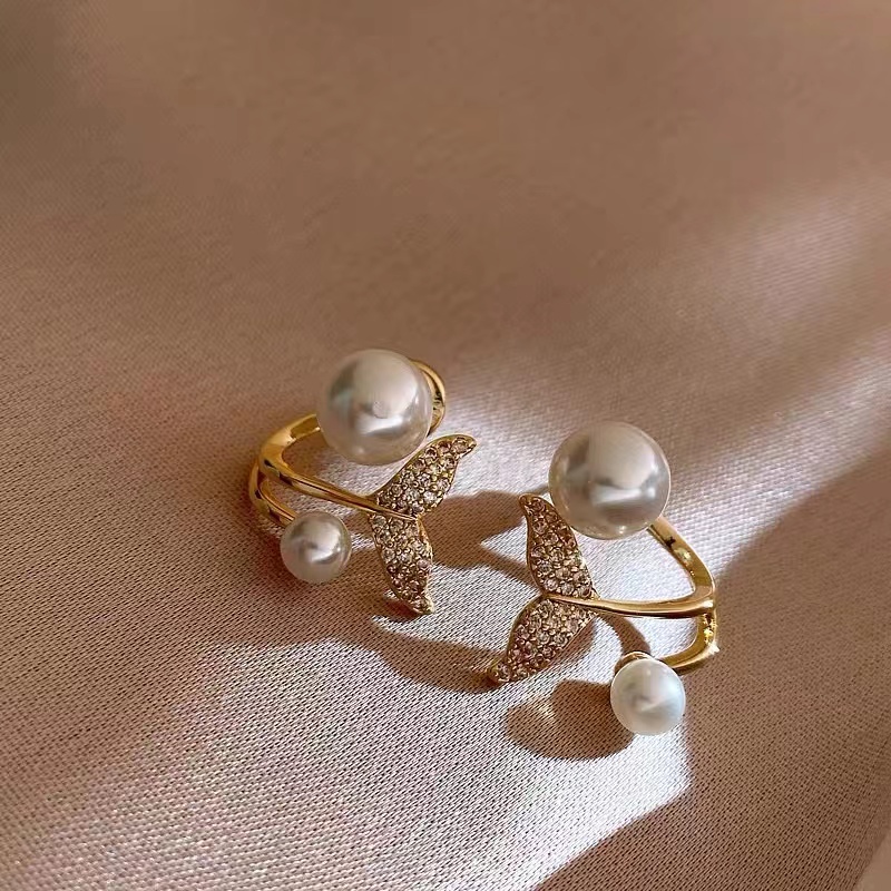 Mermaid Tail Shape Artificial Pearl Earrings for Women