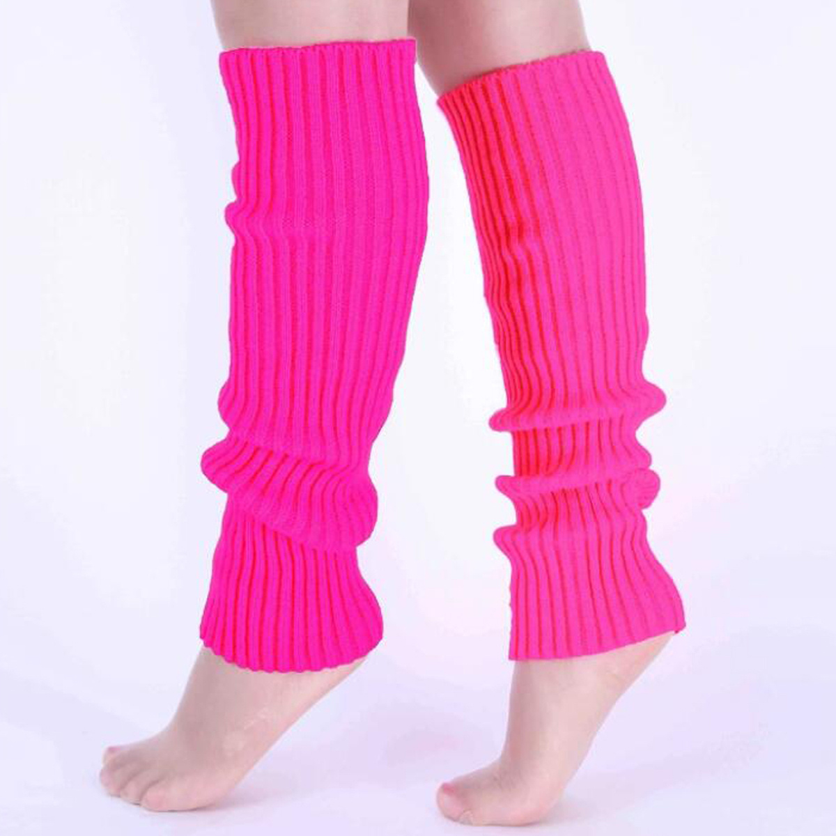 Long Leg Warmer Womens Men 80s Party Ribbed Knit Dance Sports Leg Warmer  Winter Toddler Leg Warmers (Hot Pink, One Size)