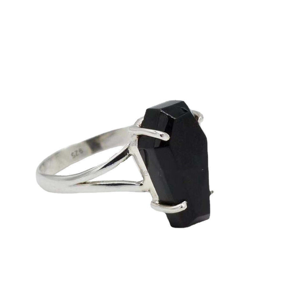 Gothic Ring Inlaid Geometric Black Zircon Coffin Shape - Temu