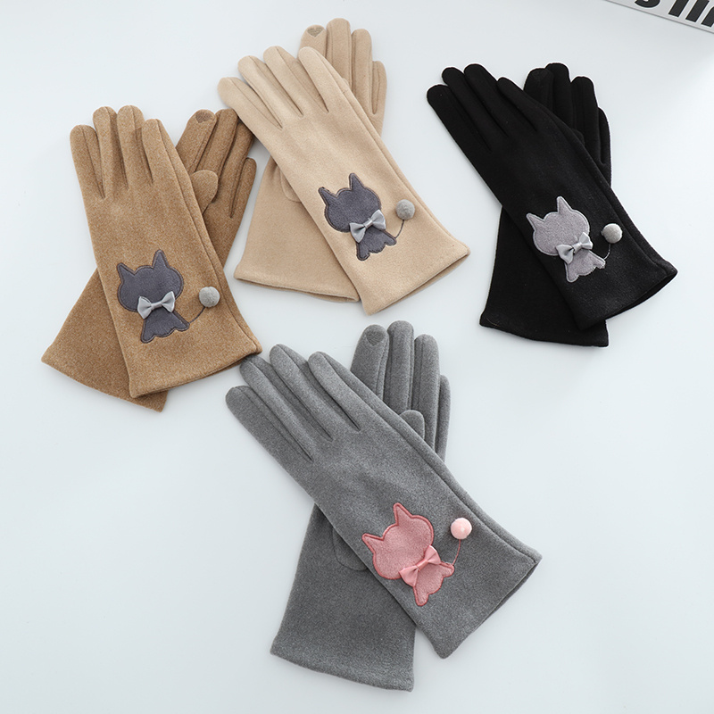 

Gants En Velours Brodés De Chat Mignon, Chauds Et Coupe-vent, Avec Doigts Séparés Pour L'hiver Des Femmes