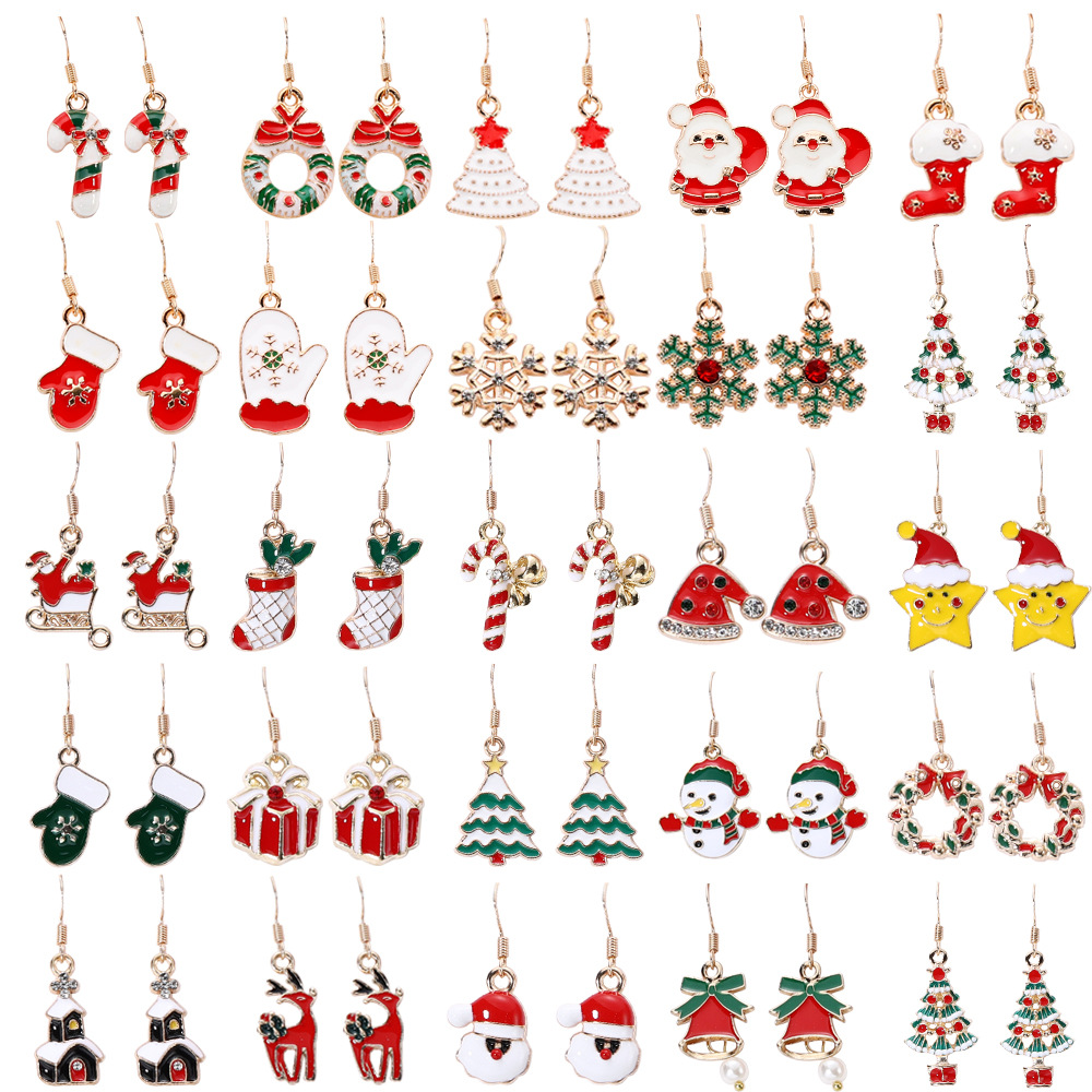 Christmas Tree Snowflake Cane Earrings for Holiday Parties