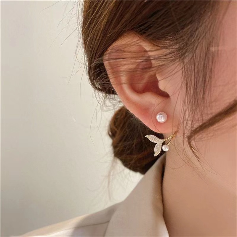 Mermaid Tail Shape Artificial Pearl Earrings for Women