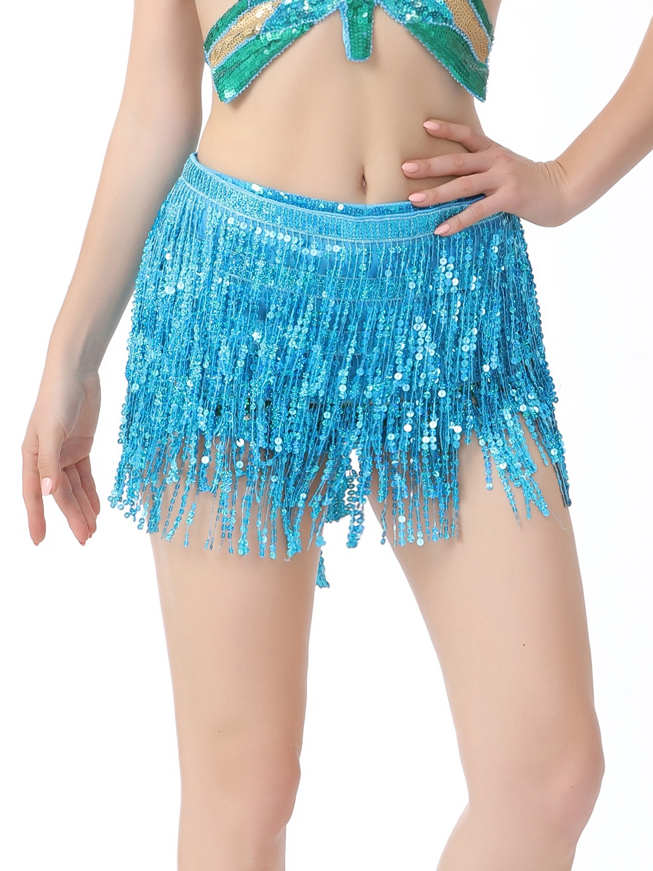 Women's Glitter Sequins Tassel Skirts, Stage Performance Costume, Rave ...