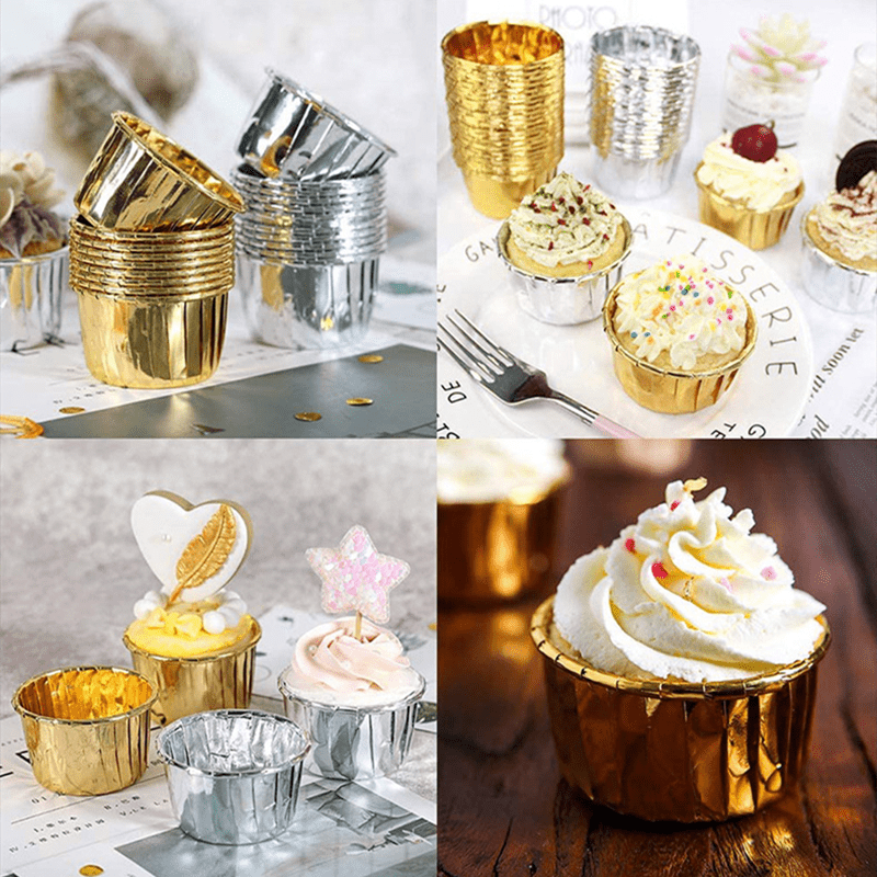 10/50PCS Aluminum Foil Muffin Cupcake Paper Cups Gold Cupcake
