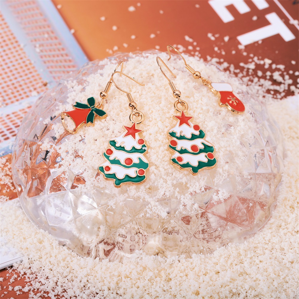 Christmas Tree Snowflake Cane Earrings for Holiday Parties