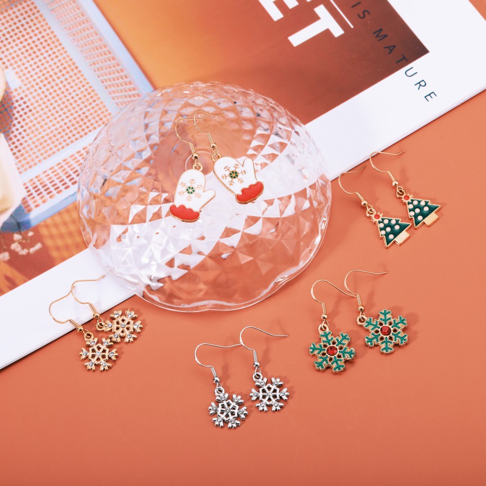 Christmas Tree Snowflake Cane Earrings for Holiday Parties