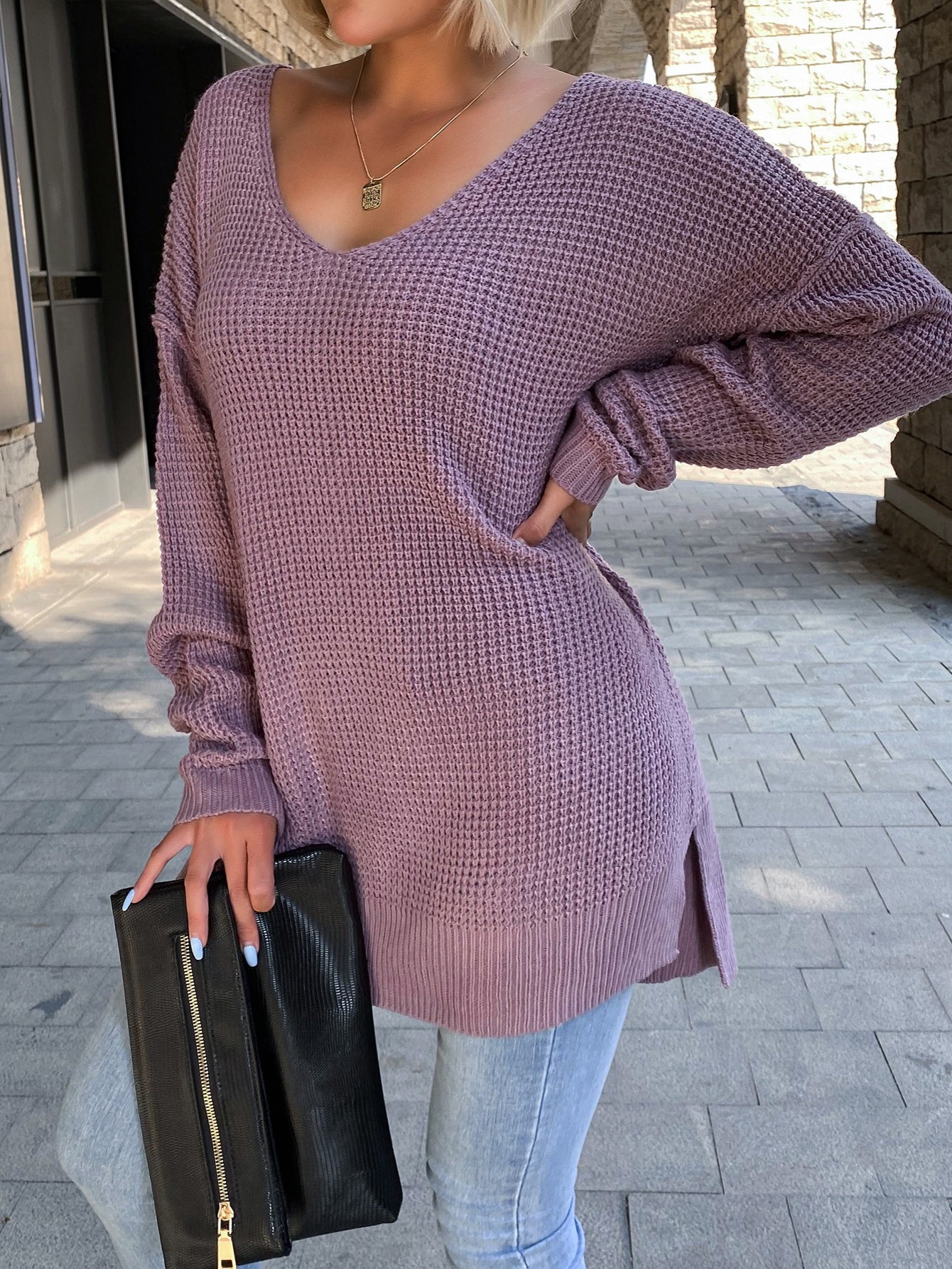 V neck sweater outlet with button down