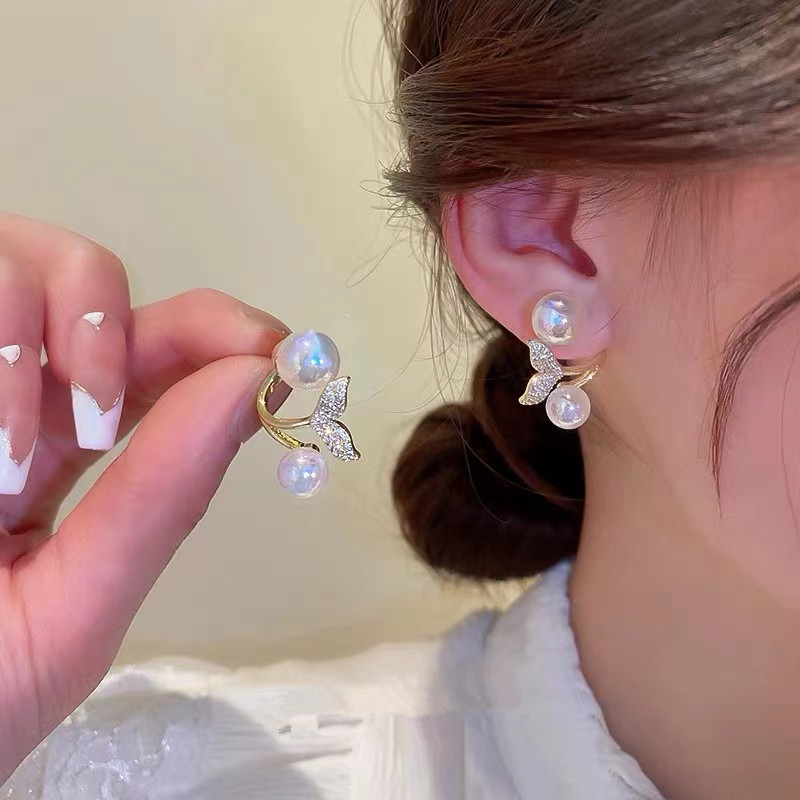 Mermaid Tail Shape Artificial Pearl Earrings for Women