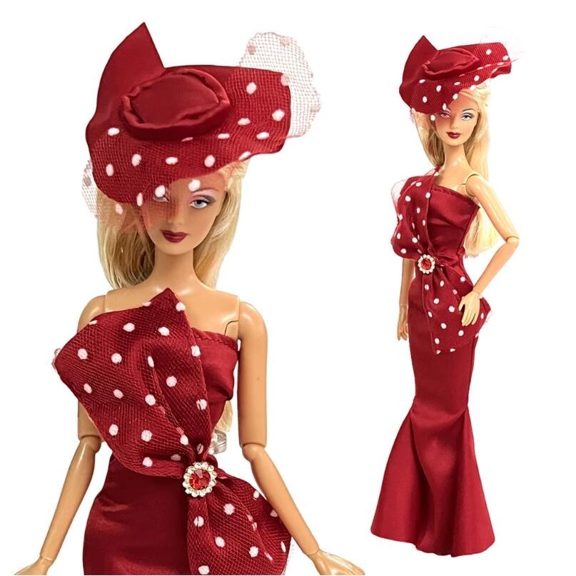 Image of Paidopi 30cm Fashion Wedding Dress Doll Outfit, 1/6 Scale Polyester Fiber Gown With Matching Hat, Doll Accessories Gift Set