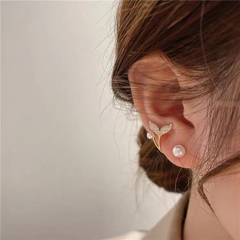Mermaid Tail Shape Artificial Pearl Earrings for Women