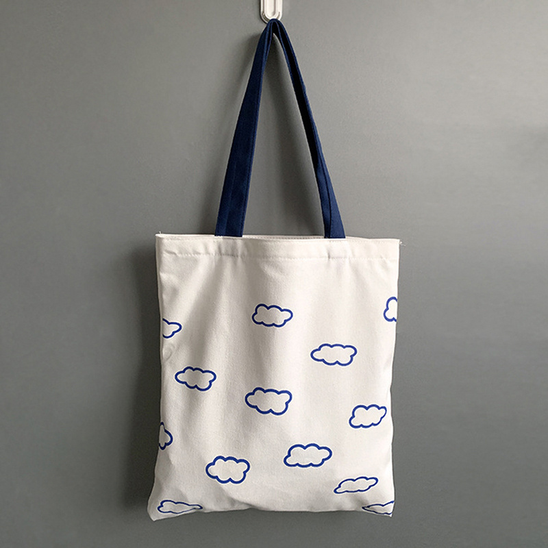 Cloud Print Canvas Shopper Bag with Large Capacity