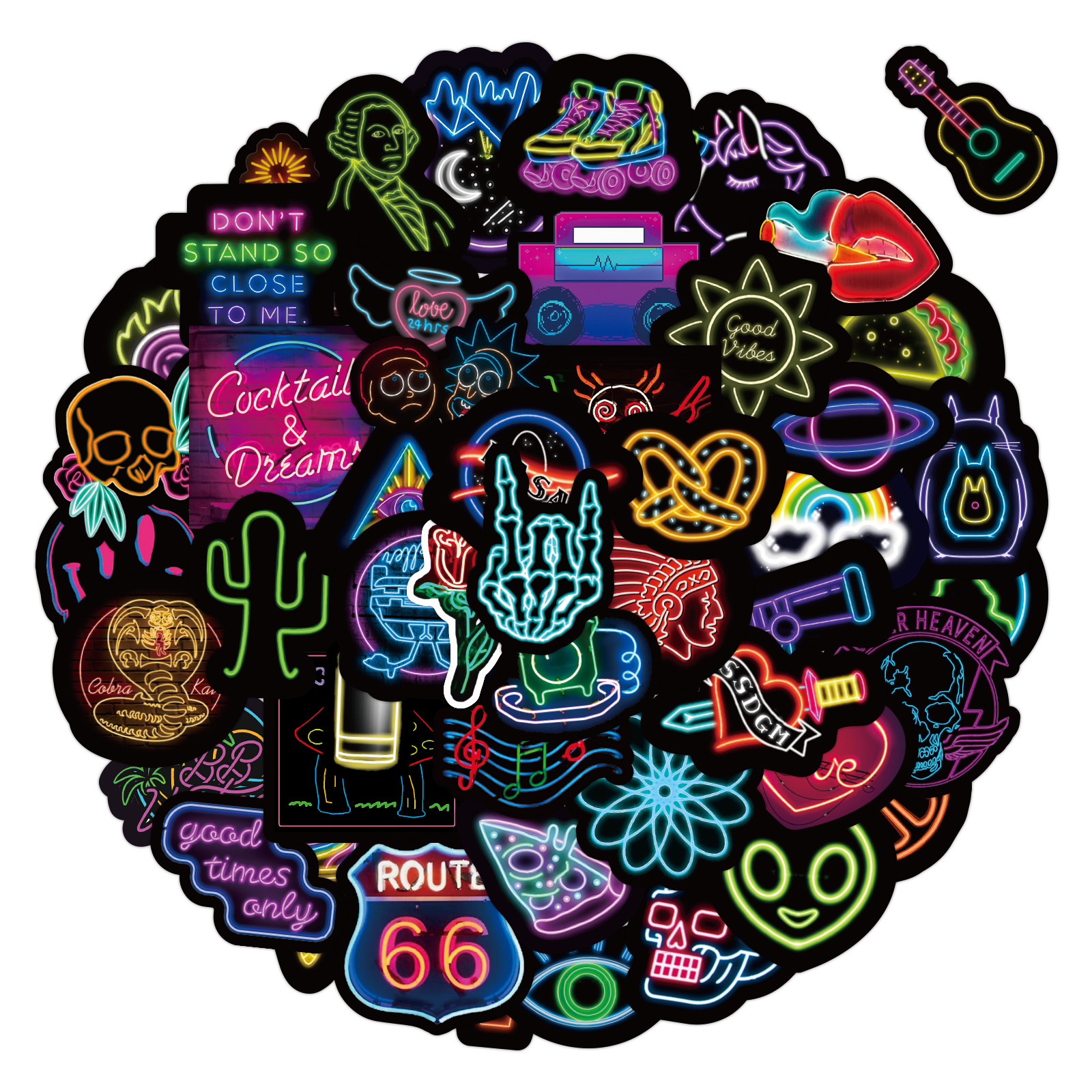 50 Neon Stickers For Water Bottle Laptop