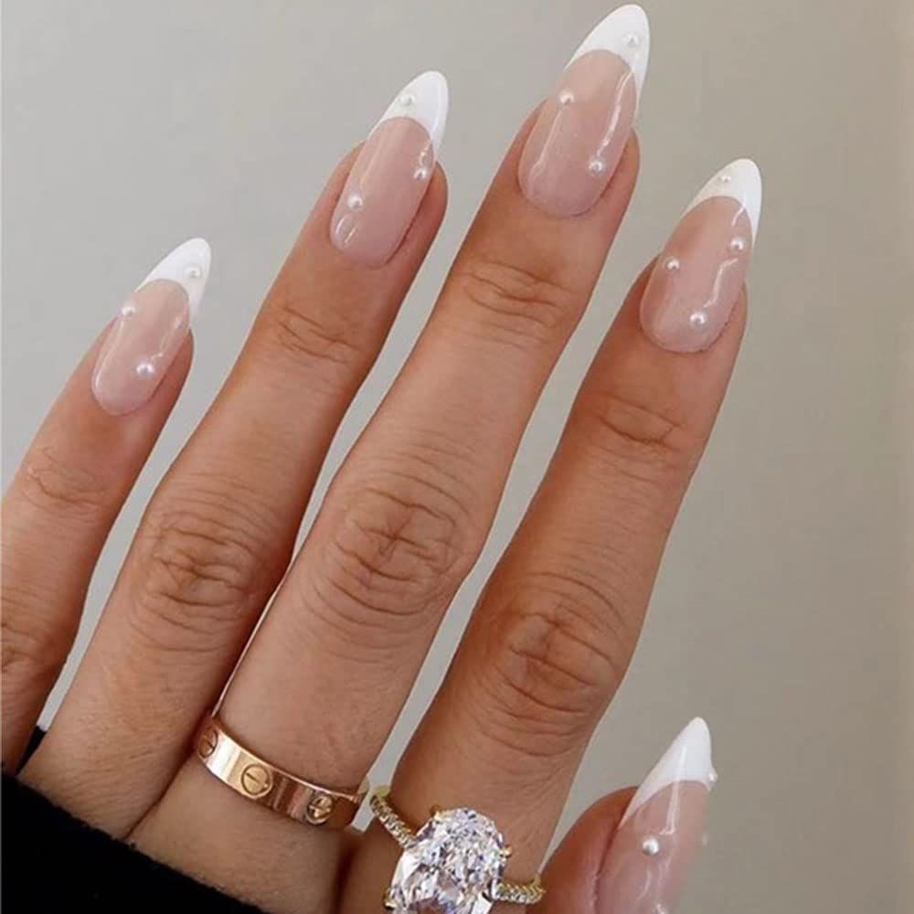 False Nails Short French False Nails Pearly Press On Nails Ballerina Acrylic  Stick On Nails 24 Pieces For Women And Girls | Shop Now For Limited-time  Deals | Temu